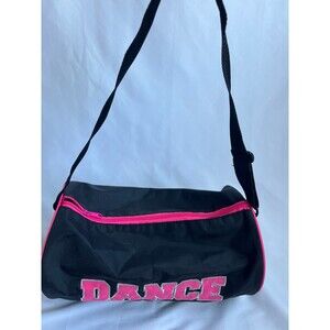 Vintage Dance Mini Gym Bag Barbie Pink Black Tube Bag Zip Up Side Pockets 80s